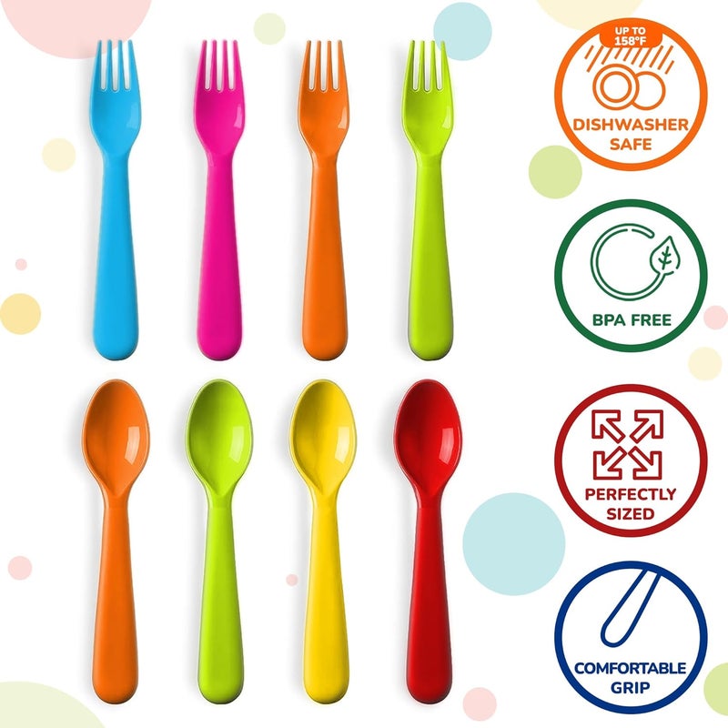 PLASKIDY Plastic Toddler Utensils Set of 12 Kids Utensils Forks and Spoons - BPA FREE/Dishwasher Safe Toddlers Silverware Set Brightly Colored Children's Safe Flatware Cutlery Set - Image 2